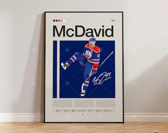 Plakat z Connorem McDavidem, Hokejowa grafika ścienna, Moderna z połowy XX wieku, Legenda hokeja, Prezent dla niego, Dekoracja domowej siłowni