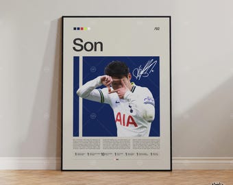 Póster de Son Heung-min, arte mural de fútbol, regalo para aficionados al fútbol, lámina moderna, leyenda del fútbol, regalo para aficionados, decoración para habitaciones juveniles