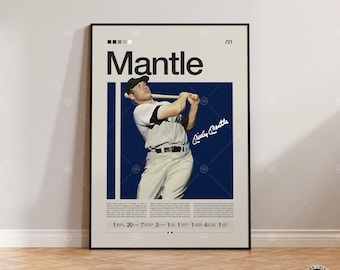 Mickey Mantle Poster, Baseball Wall Art, Modern Print, Baseball Home Decor, Gift for Him, Office Wall Art