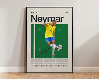 Plakat Neymara, grafika ścienna z piłką nożną, legenda futbolu, minimalistyczny plakat, kultowy wystrój, prezent urodzinowy, sztuka do pokoju chłopca