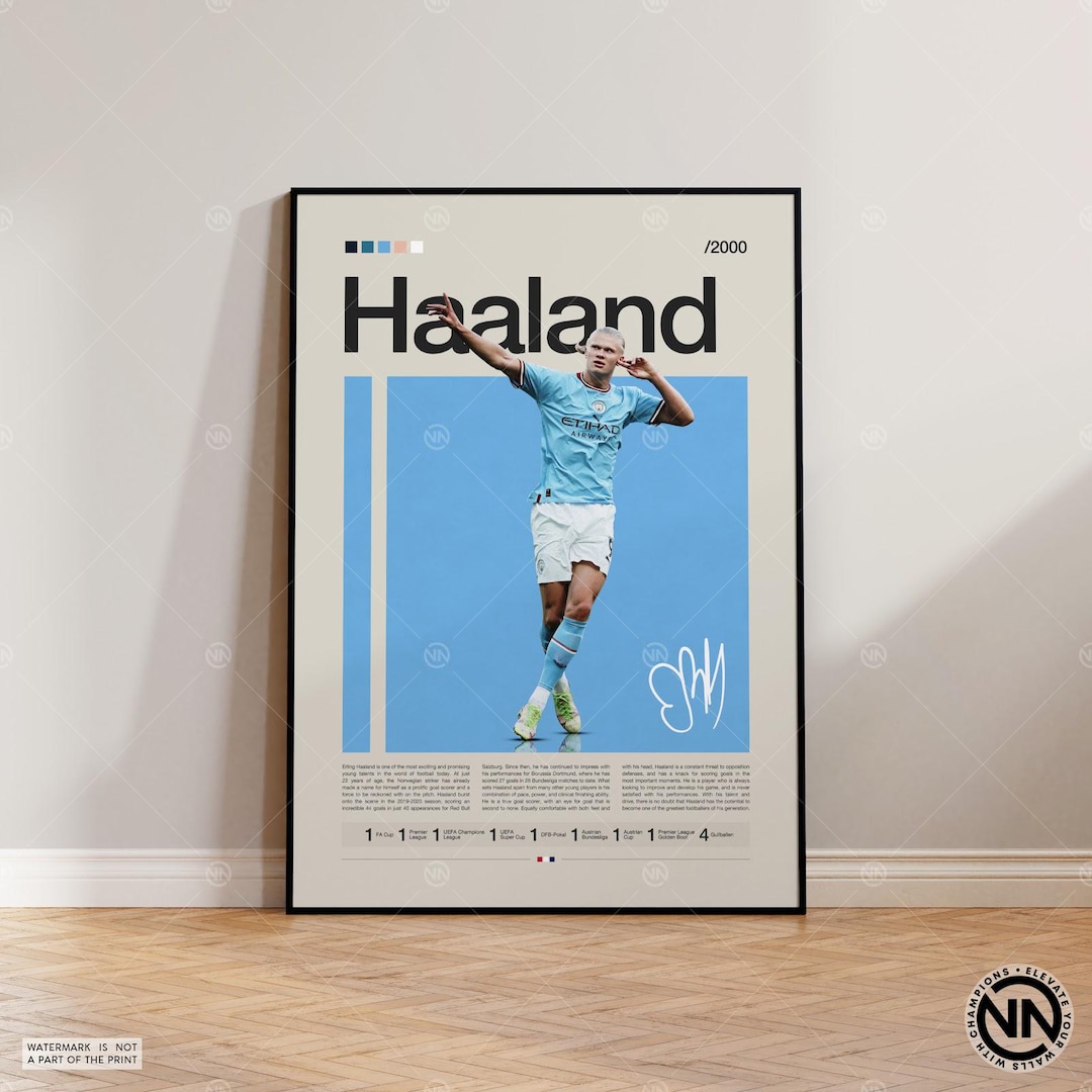 フットボール レジェンド100 アートポスター A1版 Erling Haaland Poster, Soccer Wall Art, Football Print, Vintage