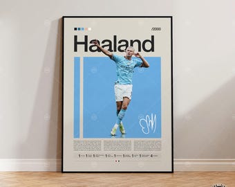 Erling Haaland Poster, Fußball Wandkunst, Fußball Druck, Vintage Poster, Fußballlegende, Geschenk für Männer, Spielzimmer Wandkunst