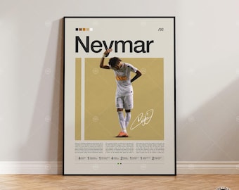 Póster de Neymar, Arte mural de fútbol, Póster de fútbol, Impresión contemporánea, Decoración icónica, Regalo para papá, Decoración para la habitación de los niños