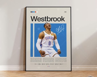 Poster di Russell Westbrook, decorazione murale a tema basket, poster minimalista, decorazione iconica, regalo di compleanno, decorazione per la camera dei ragazzi
