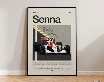 Póster de Ayrton Senna, Arte mural de automovilismo, Póster de F1, Decoración del hogar de automovilismo, Regalos para la oficina, Arte mural para dormitorios