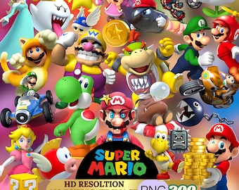 Super Mario gelaagde Svg en PNG 350+ clipartbundel, Mario Donkey Kong Yoshi, Princess Peach, Luigi, DIY Party Decorations, Mario Movie verjaardag