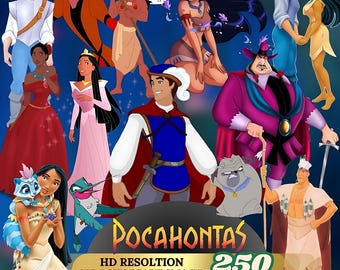 Pocahontas clipart png bundel | Disney Pocahontas-personages | Digitale download | ClipArts verjaardag met Pocahontas-filmthema, png-collectie
