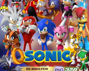 Sonic megabundel PNG SVG-clipart, Sonic the Hedgehog digitale download voor Cricut, sublimatie, verjaardagsdecor, Instant Download