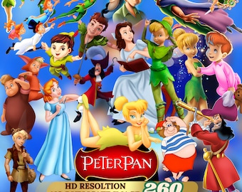 Peter Pan PNG-clipartbundel | Peter Pan Tinkerbell Hook Wendy Fairies |  Digitale download Verjaardagsfeestje met Peter Pan-tekenfilmthema