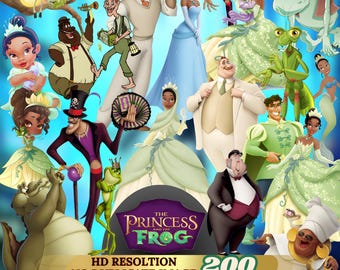 PNG-bundel Prinses en de Kikker | Tiana Naveen Louis Ray Facilier Clipart | Digitale stickers Clipart downloaden