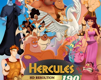 Hercules PNG-bundel Griekse mythologie personages Megara Hades Pegasus Cartoon digitale download transparante sublimatie Sticker Design Pack