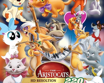 Aristokatten clipart png bundel | 220 cartoon schattige katten en honden | Marie Berlioz Toulouse Hertogin O'Malley Kittens |  Digitale download