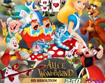 Alice in Wonderland clipart png bundel – grillige karakters, junk journal graphics (digitale download)