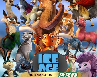 Ice Age Characters Collage PNG Digital Download Manny Sid Diego Scrat Buck High Resolution Printable Poster digital download kids room decor