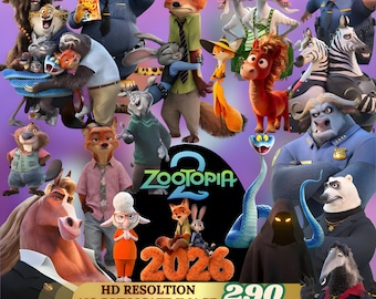 Zootopia 2 png-clipartbundel | 290+ Judy Hopps Nick Wilde Zootopia-personages | letter en cijfers Voor verjaardagstaarttopper, digitale download
