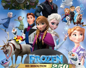 Frozen PNG-bundel 250 cartoon clipart digitale download transparante prinses karakters sublimatie afdrukbare sticker shirt graphics