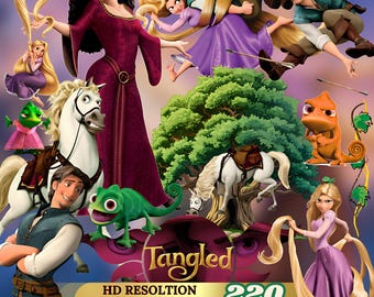 Tangled PNG Clipart Bundle | 220+ Rapunzel Flynn Rider Pascal Maximus Gothel | Tangled Birthday | Digital stickers Download