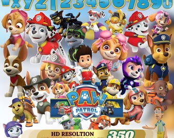 Paw Patrol PNG-megabundel | Puppy Patrol-clipart voor Cricut | Ontwerp kinderverjaardagsshirt | Marshall Chase Skye digitale download | Alfabet