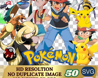 Digitaal downloadpakket Pokémon - 749+ SVG- en png-afbeeldingen - Pikachu, Charizard, Misty, Ash, Team Rocket - 4K HD, geen duplicaten, schone randen