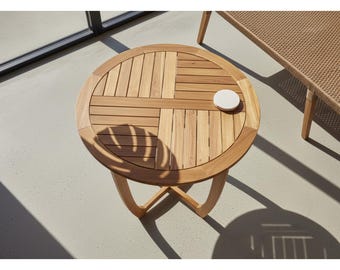 Bistro Table Round Wood Accent Table, 28 inch Teak Finish Small Café Table for Balcony and Garden, Mid-Century Modern Outdoor Furniture