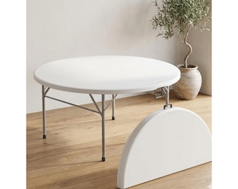 Round Bi-Folding Commercial Table Portable Plastic Dining Card Table for Kitchen, Outdoor Party, Wedding Events - Heavy Duty