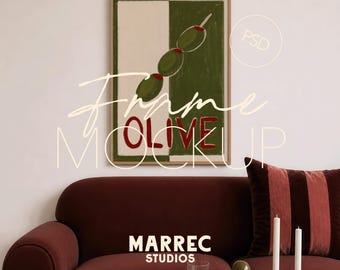 Maqueta de marco vertical para sala de estar, exhibición de póster de interior moderno (descarga digital)