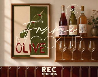 Kitchen Frame Mockup PSD | Modern Wine Vertical Wall Art Mockup (DIN A Digital Download, Photoshop, Photopea)