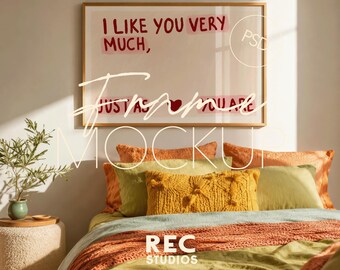 Cozy Bedroom Frame Mockup Colorful, Horizontal Landscape Poster Display (Digital Download)