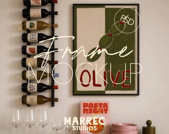Maqueta PSD de marco de cocina / Exhibidor de arte moderno para botellero (Descarga digital)