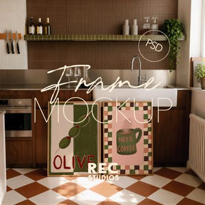 Zwei Küchenrahmen Poster Mockup, Mid Century Modern Rahmen Mockup, DIN A Photoshop Photopea Digital Download