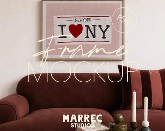 Maqueta de marco horizontal para paisaje, escena de sala de estar moderna (descarga digital)