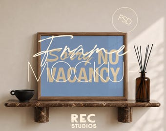 A4 Horizontal Frame Mockup, Simple Poster Mockup on Marble Shelf with Wooden Frame, (DIN A Digital Download for Photoshop and Photopea)
