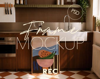 Kitchen Frame Mockup PSD | Modern Artwork Display DIN A (Digital Download, Photoshop, Photopea)