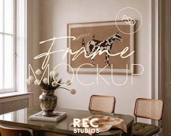 Horizontal Frame Mockup, Landscape Frame Living Room Interior, DIN A Photopea Photoshop Download