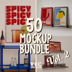 Paket med 50 rammockups, bästsäljande mockupmallar för mitten av århundradet (PSD Photoshop, Photopea digital nedladdning) DIN A-förhållande