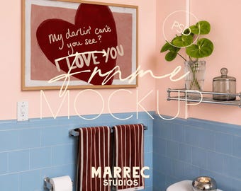 Maqueta de marco de baño horizontal, póster apaisado en una escena interior moderna y luminosa (descarga digital)