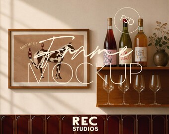 Horizontal Kitchen Frame Mockup PSD | Modern Wine Landscape Wall Art Mockup (DIN A Digital Download, Photoshop, Photopea)