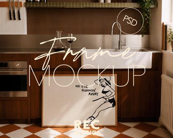 Horizontal Kitchen Frame Mockup PSD | Modern Artwork Display DIN A (Digital Download, Photoshop, Photopea)