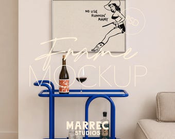Maqueta de carrito de bar retro / Escena interior de cocina / Maqueta de póster de vino (DIN A, PSD y descarga digital de Photopea)