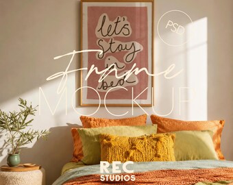 Cozy Bedroom Frame Mockup Colorful, Vertical Portrait Poster Display (Digital Download)