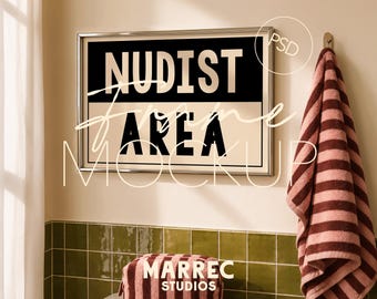 Bathroom Horizontal Frame Mockup, Mid Century Modern, Landscape DIN A Mockup (Photoshop Photopea Digital Download)