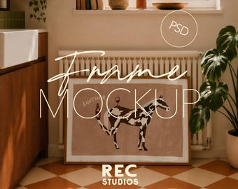 Horizontal Kitchen Frame Mockup PSD | Modern Artwork Display DIN A (Digital Download, Photoshop, Photopea)