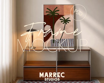 Maqueta de marco retro de mediados de siglo / Plantilla PSD de madera tamaño A2 (Descarga digital)