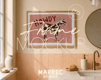 Horizontal Bathroom Frame Mockup, Warm Sunlit Interior Scene (Digital Download)