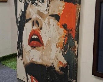 Abstract Portrait Mixed Media Painting: Expressive Face, Bold Strokes, Vivid Accents