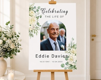 Placa de boas-vindas personalizada para funeral | Exibição na entrada do memorial, impressão em placa de espuma.