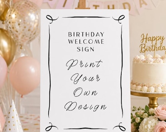 Envie seu próprio design de placa de boas-vindas de aniversário personalizada em formato A2 para festa.