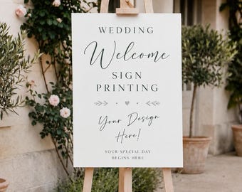 Faça o upload da sua própria placa de boas-vindas personalizada para casamento, tamanho A2, para festas.