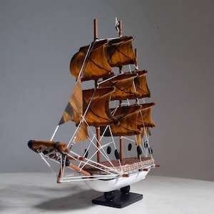 Maqueta de velero de madera hecha a mano: decoración náutica de velero vintage