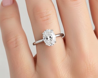 Oval Lab Grown Diamond Engagement Ring 14k White Gold Solitaire Ring Minimalist Wedding Ring